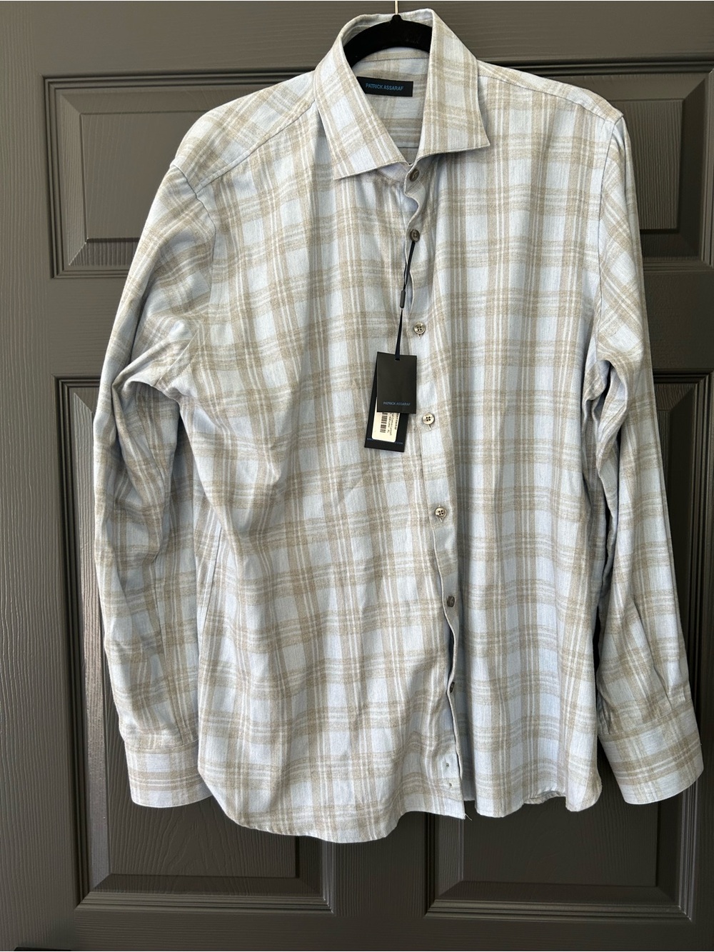 Men's Light Blue & Tan Plaid Button-Down Shirt